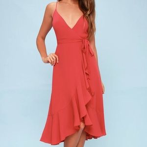 Lulu’s Berry Pink Wrap Ruffled MIDI Dress XS